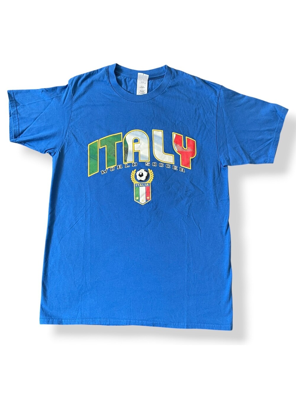 Italy World Soccer Royal Blue T-Shirt Gildan Kids Size Large